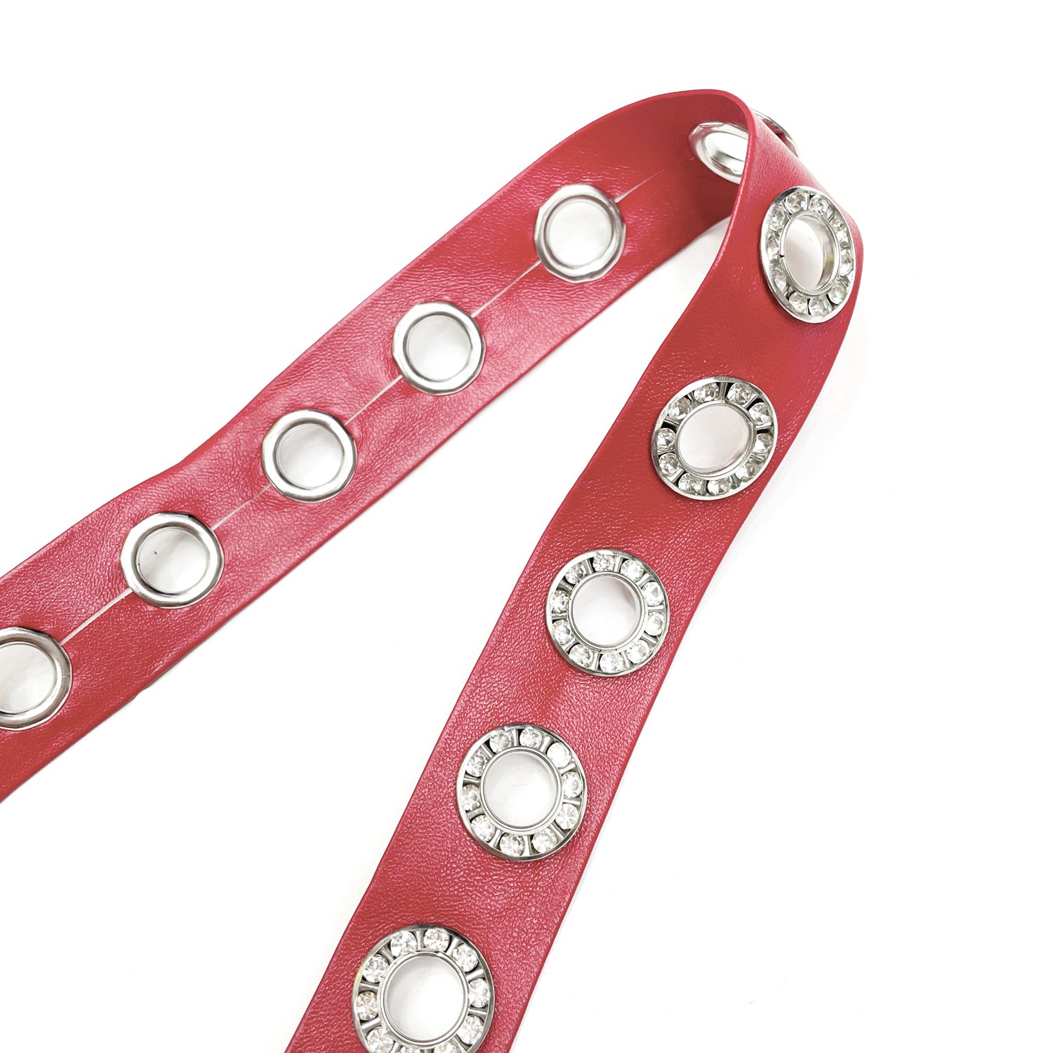 tr002 Custom PU leather lace tape rhinestone eyelet leather trim for decoration