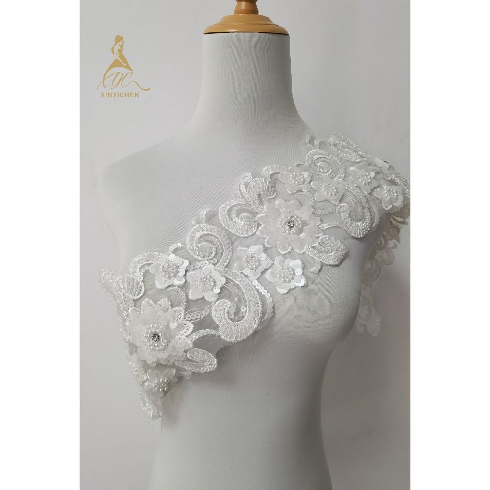 Handmade 3D Flower Sequin lace fabric for wedding dress trim