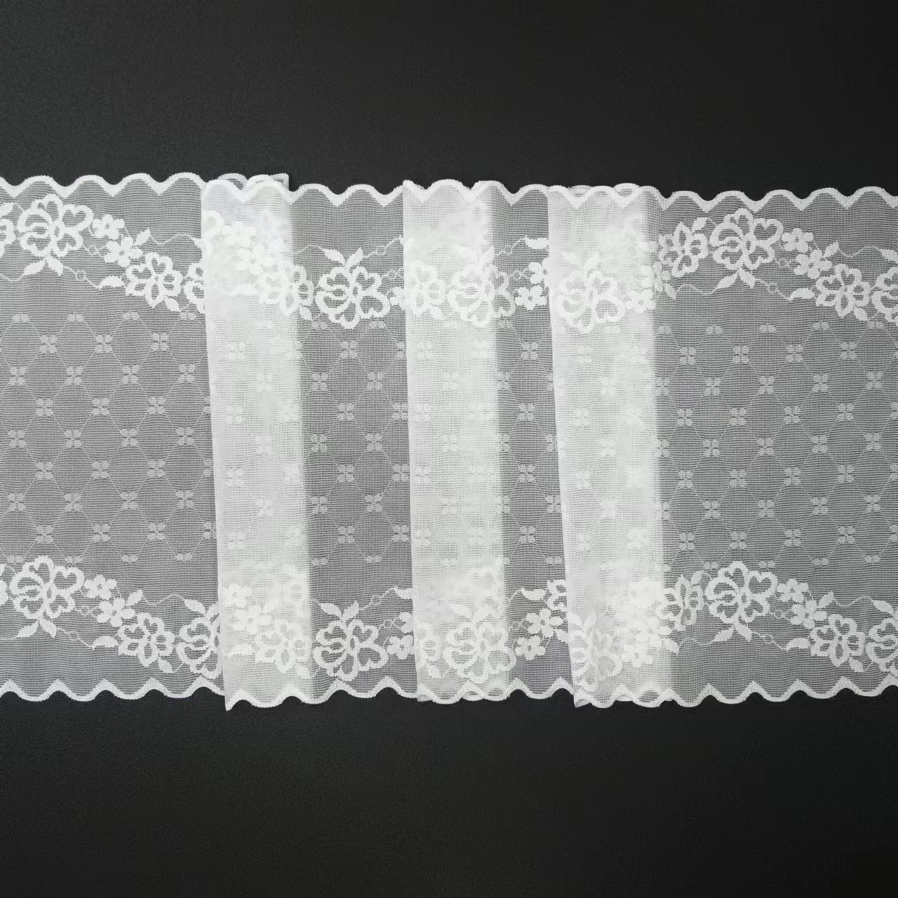 Customized Size Swiss Lace Trim Voile Nylon Spandex Knitted Lace Fabrics Tulle Elastic Trim For Lingerie