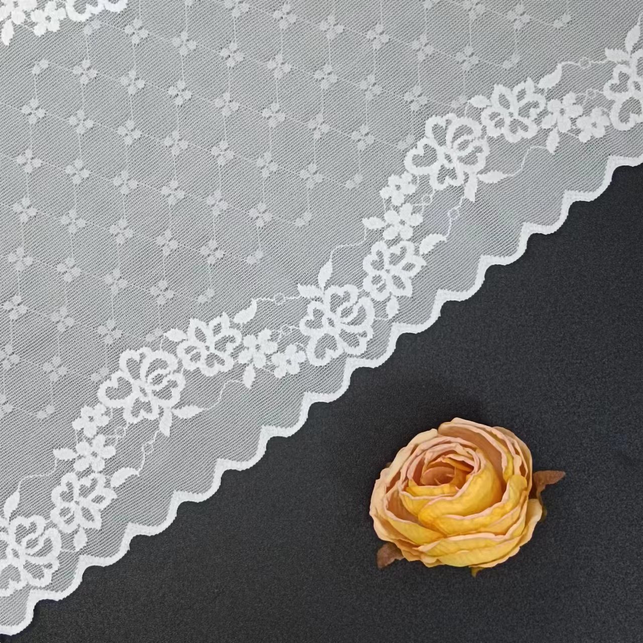 Customized Size Swiss Lace Trim Voile Nylon Spandex Knitted Lace Fabrics Tulle Elastic Trim For Lingerie