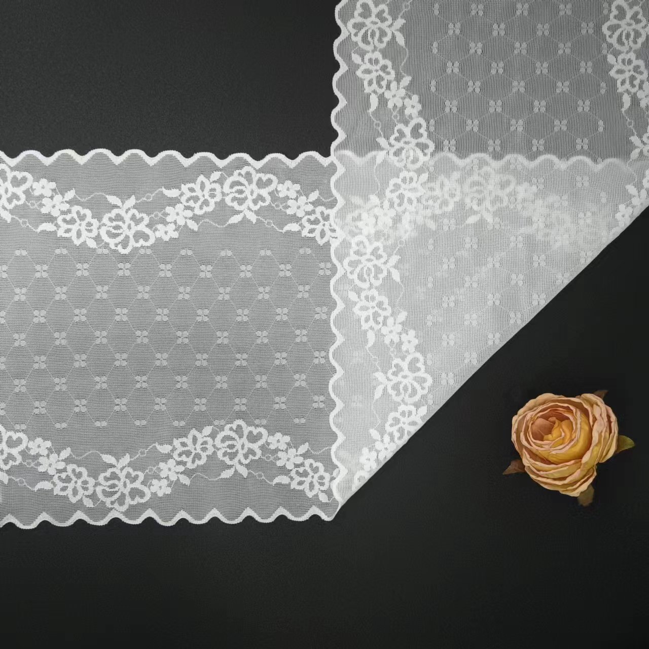 Customized Size Swiss Lace Trim Voile Nylon Spandex Knitted Lace Fabrics Tulle Elastic Trim For Lingerie