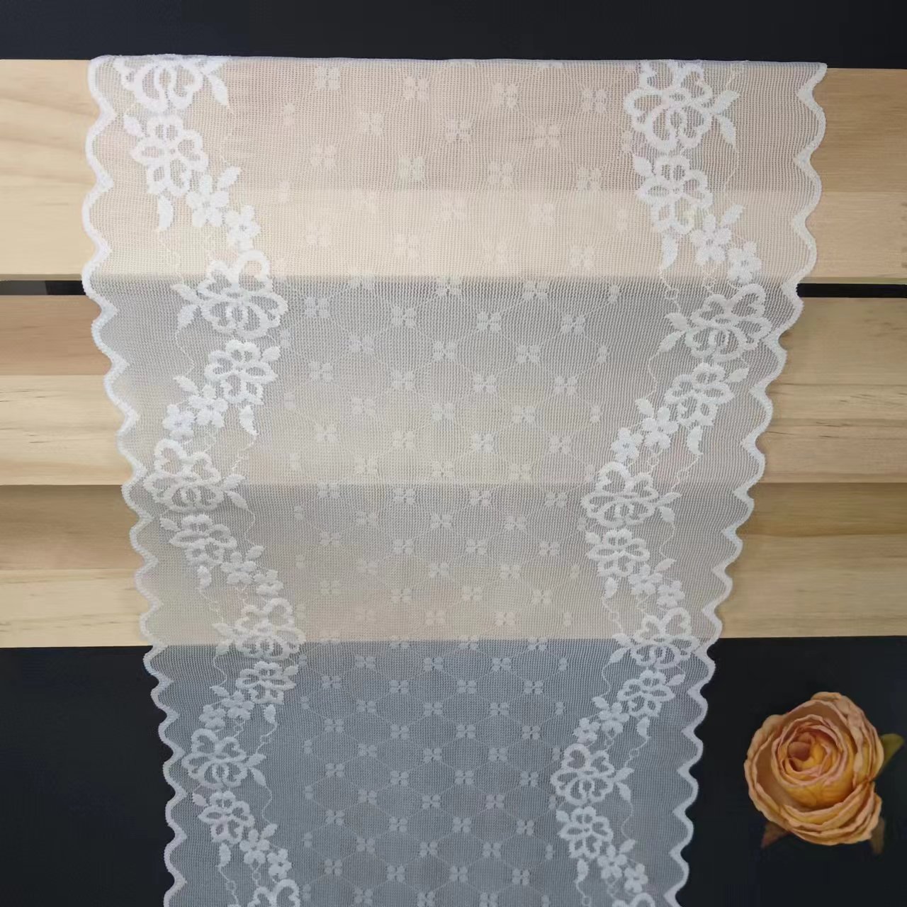 Customized Size Swiss Lace Trim Voile Nylon Spandex Knitted Lace Fabrics Tulle Elastic Trim For Lingerie