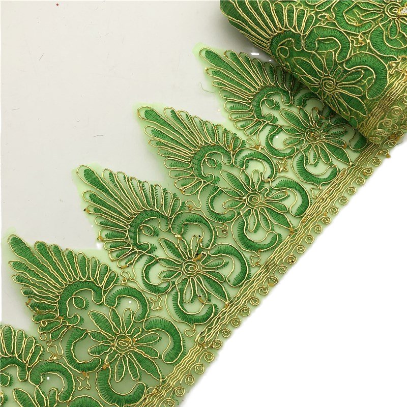Sustainable Rayon Embroidered Scalloped Lace Trim 12.5cm Wide New Style Bridal Wedding Organza Mesh Tulle Fabric Flower