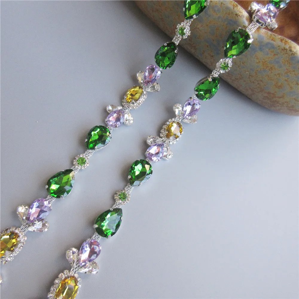DIY Bags Shoes Garment Collar Accessories 2cm Width Mix Color Rhinestone Glass Crystal Chain Drop Bridal Metal Trim Applique