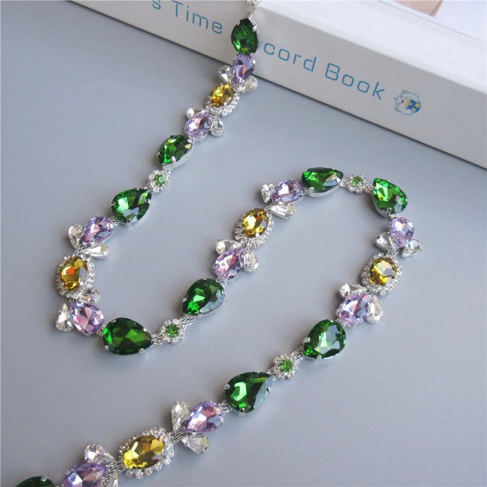 DIY Bags Shoes Garment Collar Accessories 2cm Width Mix Color Rhinestone Glass Crystal Chain Drop Bridal Metal Trim Applique