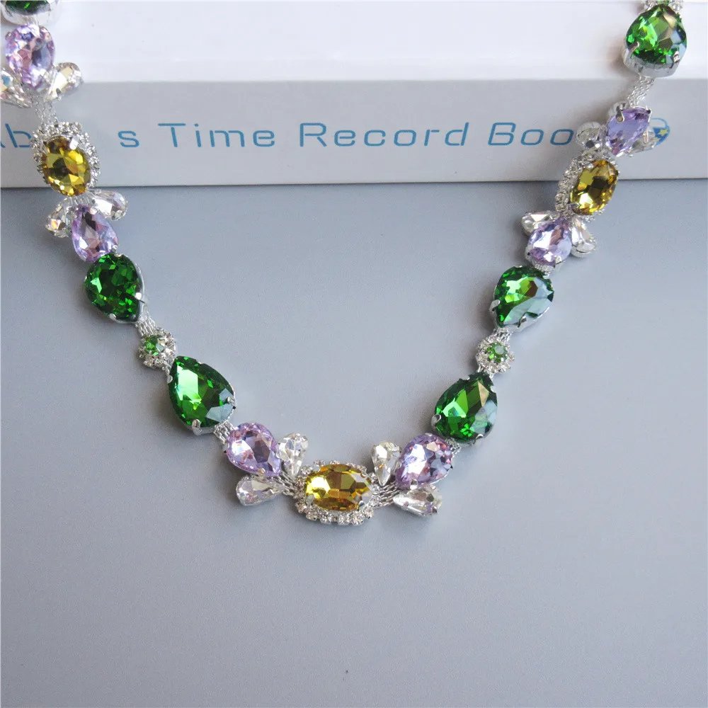 DIY Bags Shoes Garment Collar Accessories 2cm Width Mix Color Rhinestone Glass Crystal Chain Drop Bridal Metal Trim Applique