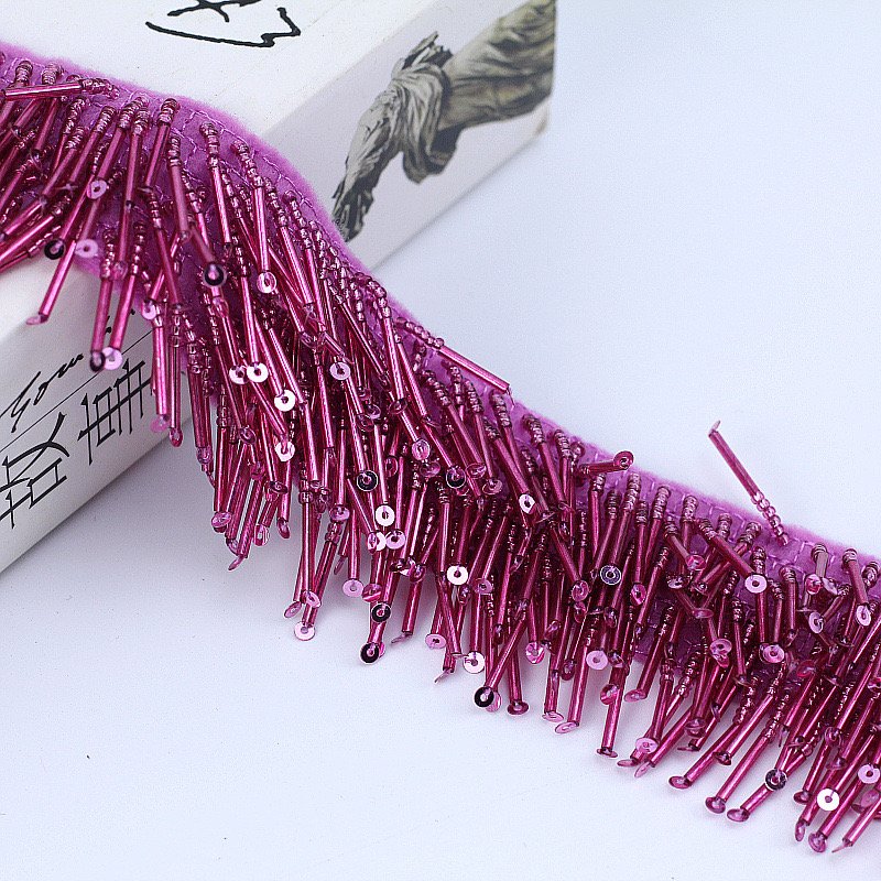 Custom Crystal Beaded Lace Fringe Trim Handmade Sequin Beads Tassel Fringe Lace Clothing Accessories
