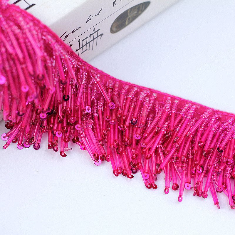 Custom Crystal Beaded Lace Fringe Trim Handmade Sequin Beads Tassel Fringe Lace Clothing Accessories