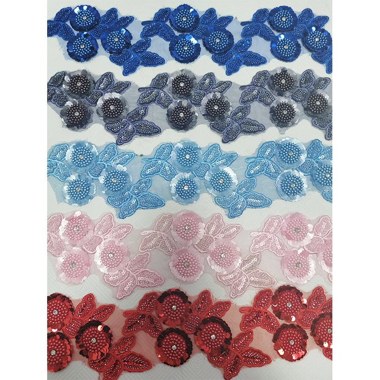 Multicolor Embroidered Polyester Lace Trim Rhinestone Beaded Trimming Bead Floral Lace Trimmings