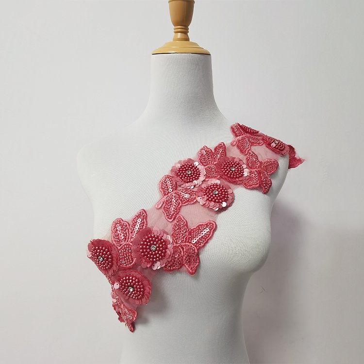 Multicolor Embroidered Polyester Lace Trim Rhinestone Beaded Trimming Bead Floral Lace Trimmings