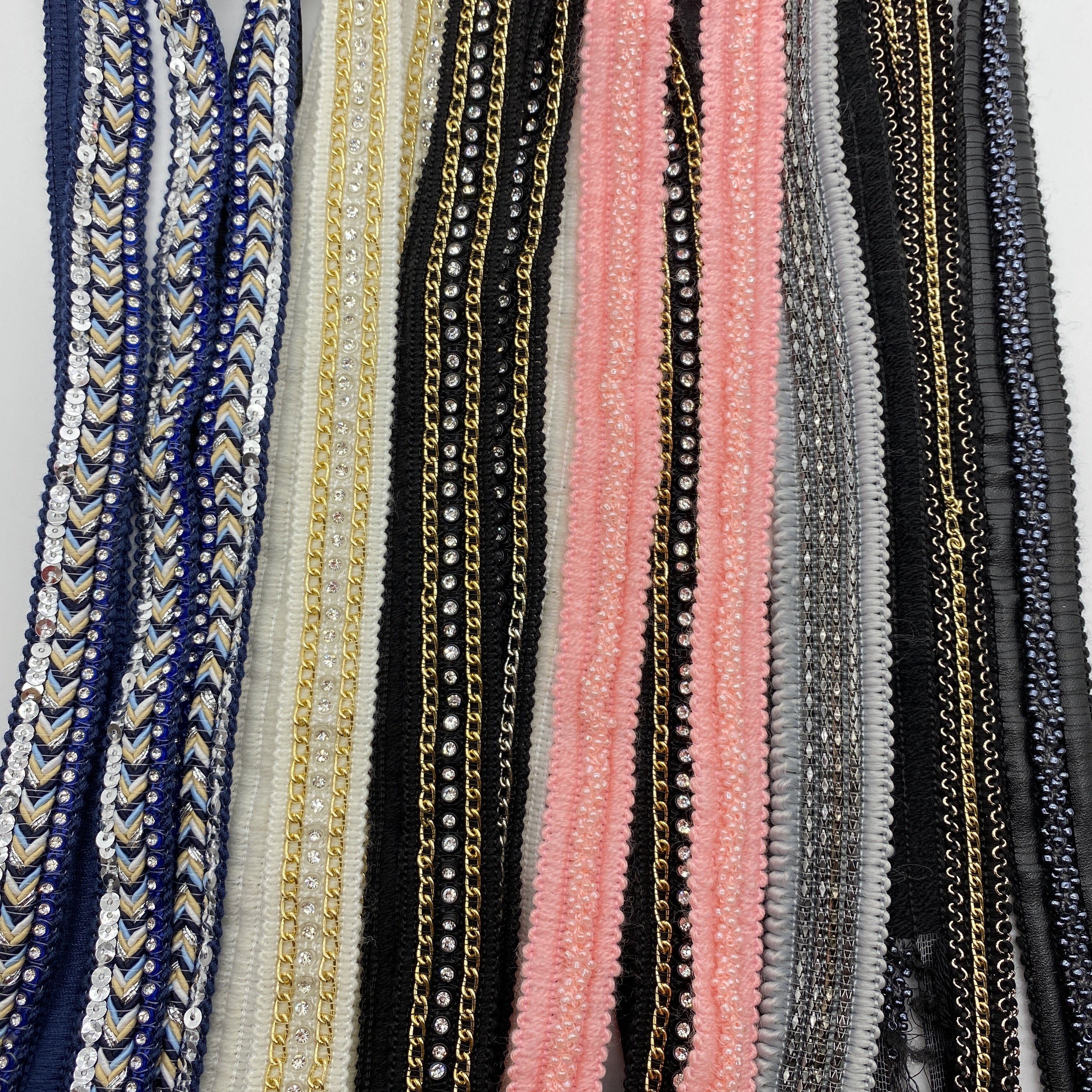 Hot sales Chain lace pearl beaded lace trim for clothing