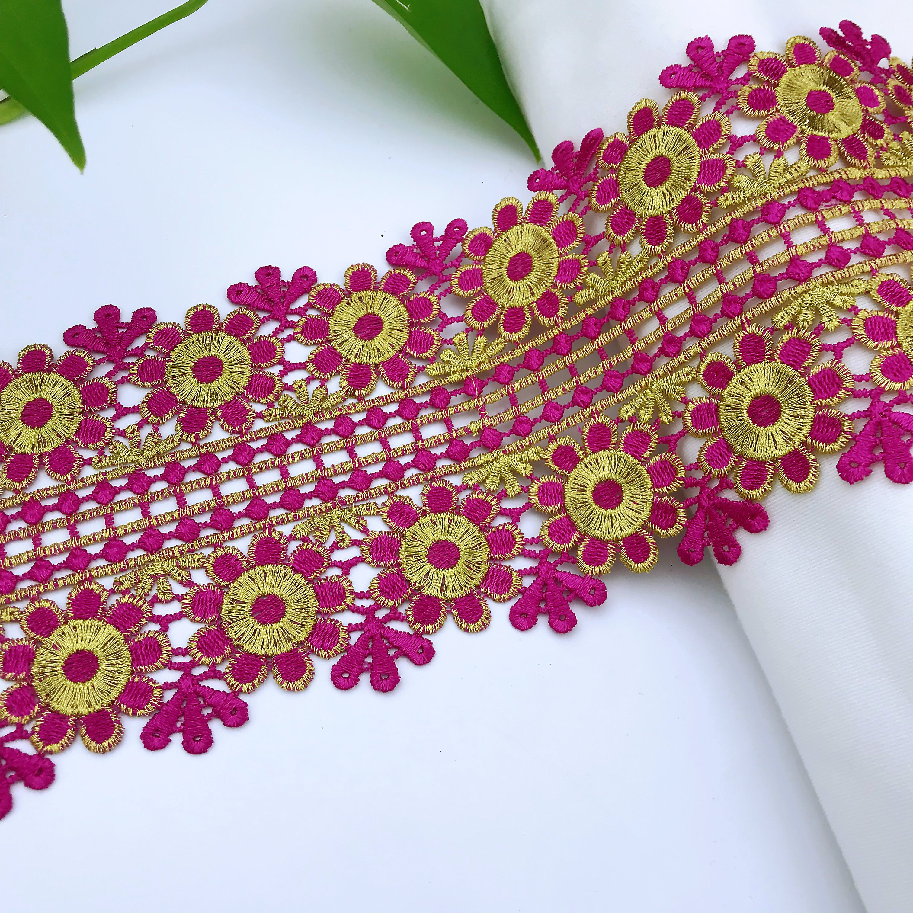 Factory Custom Curtain Accessories Wide African Nigerian Milk Silk Polyester Embroidery Lace Trim For Dresses
