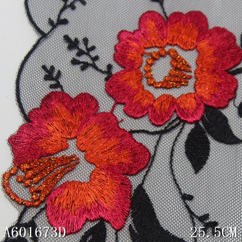 Latest OEM 3D Embroidery Net Lace 25CM Coloful Flower Tulle Lace Trim Black Pink Mesh Lace Fabrics For Dress Garment Party