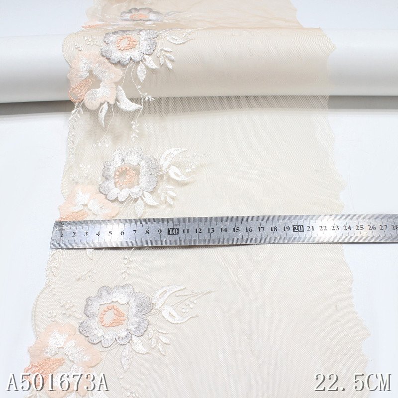 Latest OEM 3D Embroidery Net Lace 25CM Coloful Flower Tulle Lace Trim Black Pink Mesh Lace Fabrics For Dress Garment Party