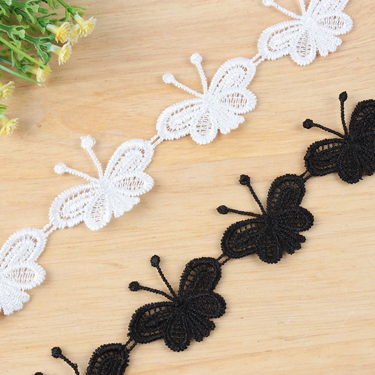 Factory Custom Wholesale Handmade High Quality Chemical Bridal Water Soluble Butterfly Lace Trim Garment Accessories For Clothes