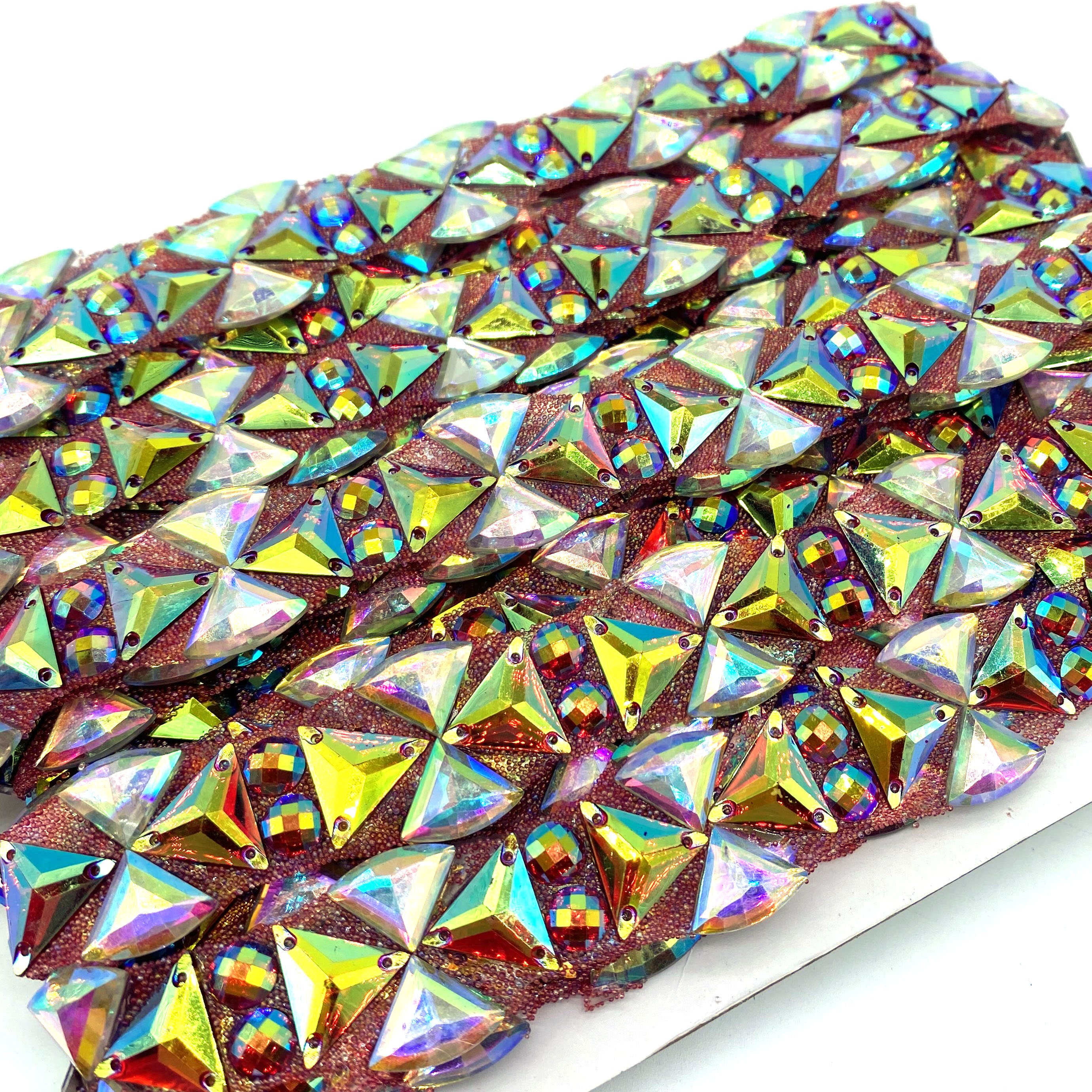 2024 Iron-On Rhinestones Resin Hot-Fix Crystal Patch Design Applique Trimming for Miami Samba Carnival Costume