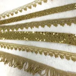 New fashion shiny woven embroidery gold thread border lace trim with sequin for garment accessory