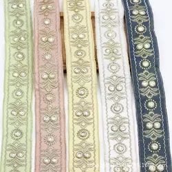 New fashion shiny woven embroidery gold thread border lace trim with sequin for garment accessory