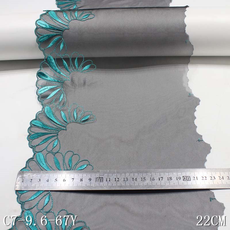 Delicate 21CM Green Black Tulle Fancy Flower Embroidery Lace Fabric Polyester Nylon Embroidered Lace Trim