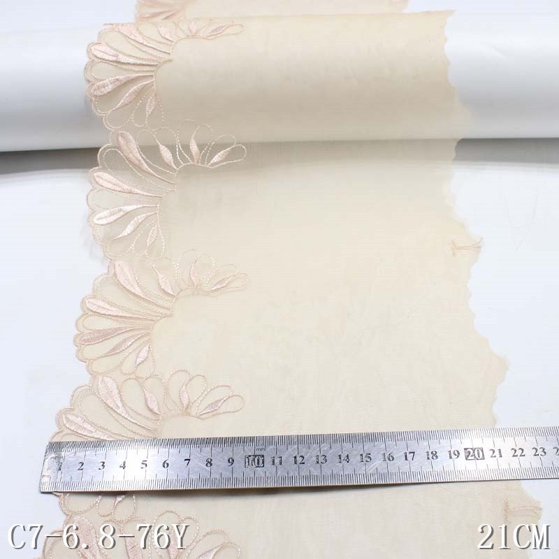 Delicate 21CM Green Black Tulle Fancy Flower Embroidery Lace Fabric Polyester Nylon Embroidered Lace Trim