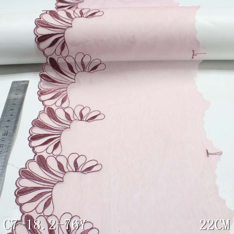 Delicate 21CM Green Black Tulle Fancy Flower Embroidery Lace Fabric Polyester Nylon Embroidered Lace Trim