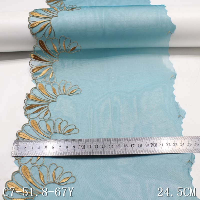 Delicate 21CM Green Black Tulle Fancy Flower Embroidery Lace Fabric Polyester Nylon Embroidered Lace Trim