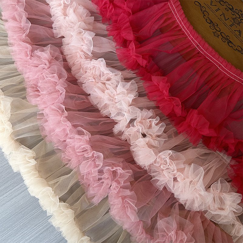 Factory Direct Sales 17cm Wide Diy Mesh Pleated Lace Trim Pleated Cake Skirt Doll Clothes Voile Lace Decorative