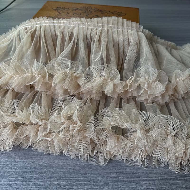 Factory Direct Sales 17cm Wide Diy Mesh Pleated Lace Trim Pleated Cake Skirt Doll Clothes Voile Lace Decorative