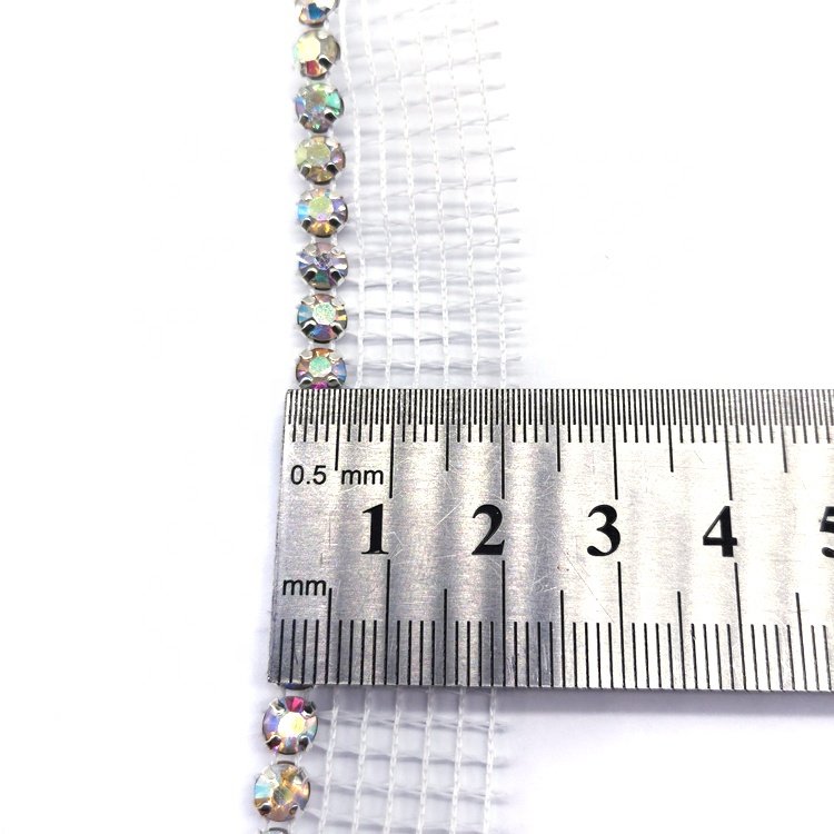Custom One-Row AB Clear Rhinestone Fabric Trimming High Quality Banding Pointback Rhinestone Net Trim for Clothing