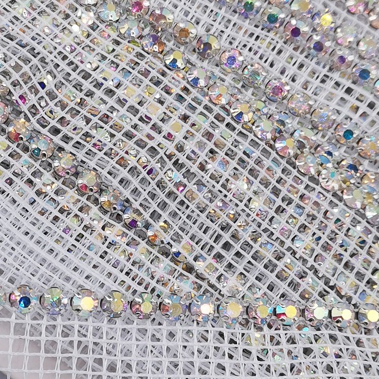 Custom One-Row AB Clear Rhinestone Fabric Trimming High Quality Banding Pointback Rhinestone Net Trim for Clothing