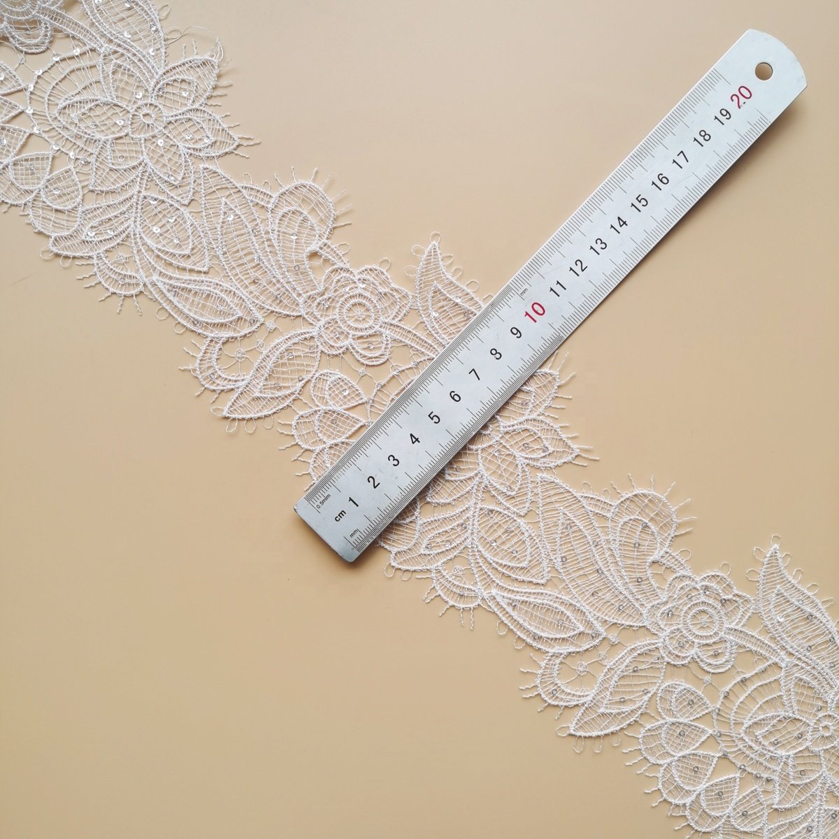 New White Polyester Sequin Embroidery Lace Trim 9.5cm Wide Double Wavy Eyelash Trimming Lace For Dress