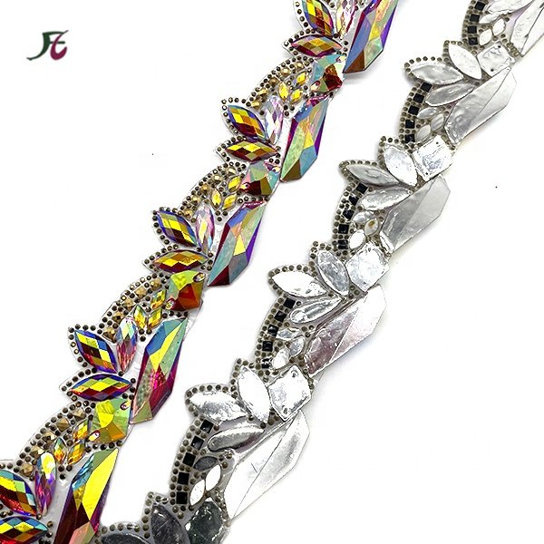 Fancy hot sell 5cm rhinestone iron on resin hot fix metal tape trimming for clothes shoes bag Rhinestones iron on Ribbon