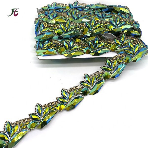 Fancy hot sell 5cm rhinestone iron on resin hot fix metal tape trimming for clothes shoes bag Rhinestones iron on Ribbon