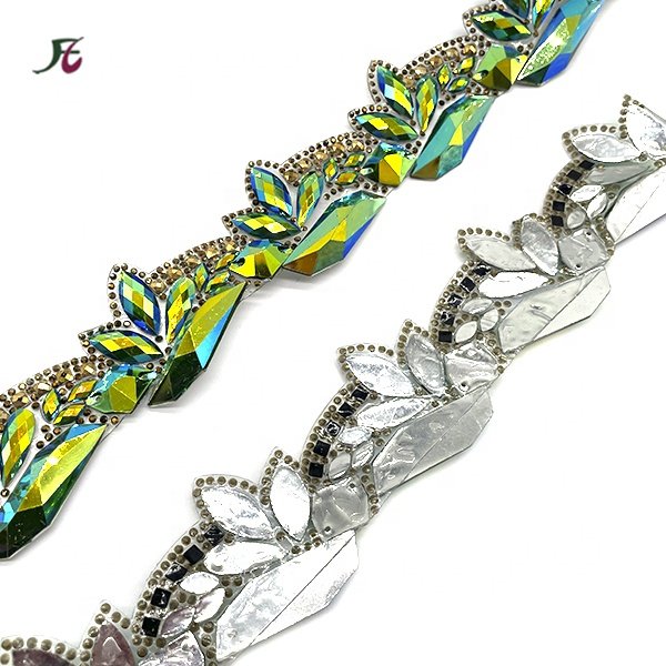 Fancy hot sell 5cm rhinestone iron on resin hot fix metal tape trimming for clothes shoes bag Rhinestones iron on Ribbon