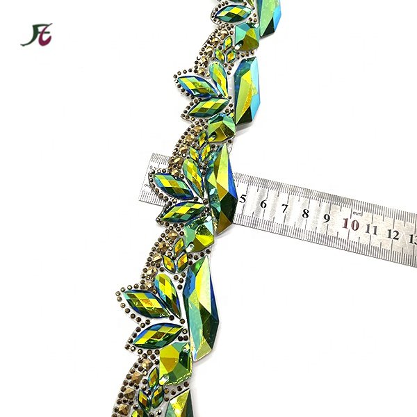 Fancy hot sell 5cm rhinestone iron on resin hot fix metal tape trimming for clothes shoes bag Rhinestones iron on Ribbon