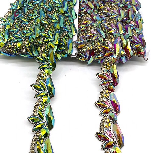 Fancy hot sell 5cm rhinestone iron on resin hot fix metal tape trimming for clothes shoes bag Rhinestones iron on Ribbon