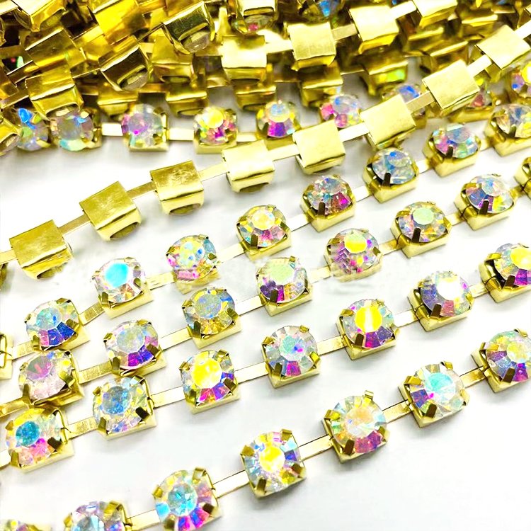 Craft Accessories Wholesale Glass Crystal Diamond Claw Trimming Necklace Earrings Gold Rhinestone space Cup Chain Roll