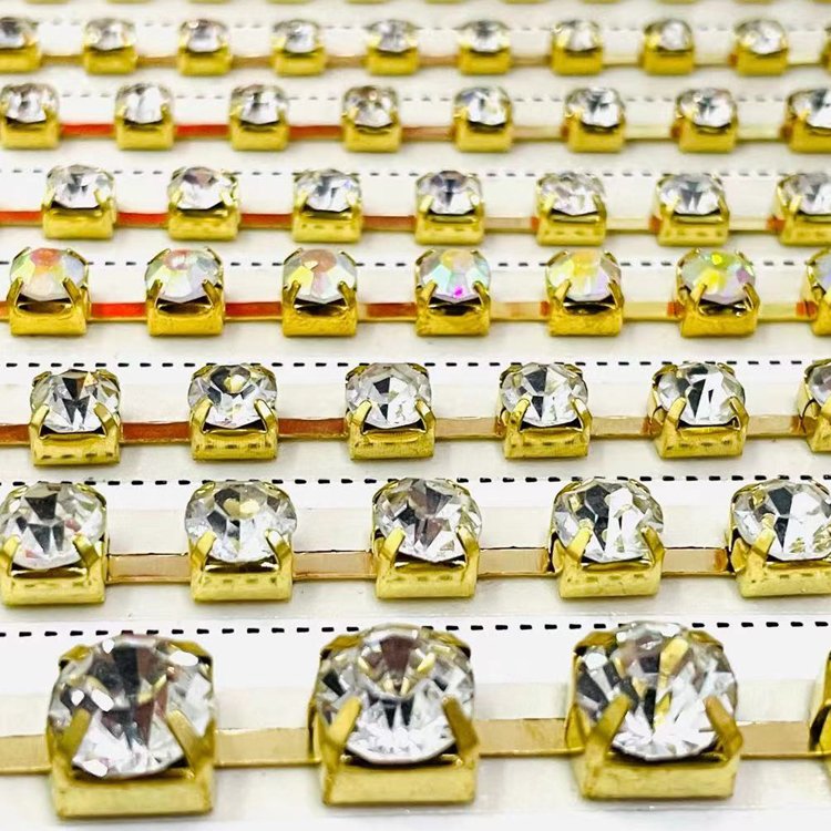 Craft Accessories Wholesale Glass Crystal Diamond Claw Trimming Necklace Earrings Gold Rhinestone space Cup Chain Roll