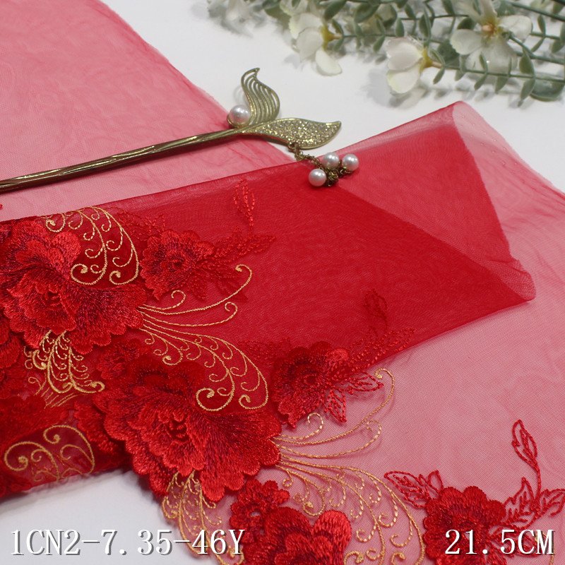 High quality 22cm wide Beautiful Flower Embroidery Lace Mesh Fabric Bra Lace Black red Voile Lace Trim for Lingerie wholesale