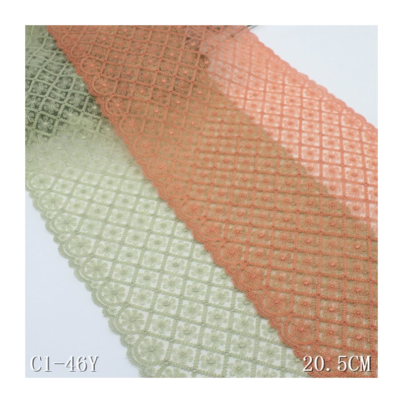 2024 20cm Flower Embroidery Lace Trim light green Tulle Mesh Fabric for women wholesale