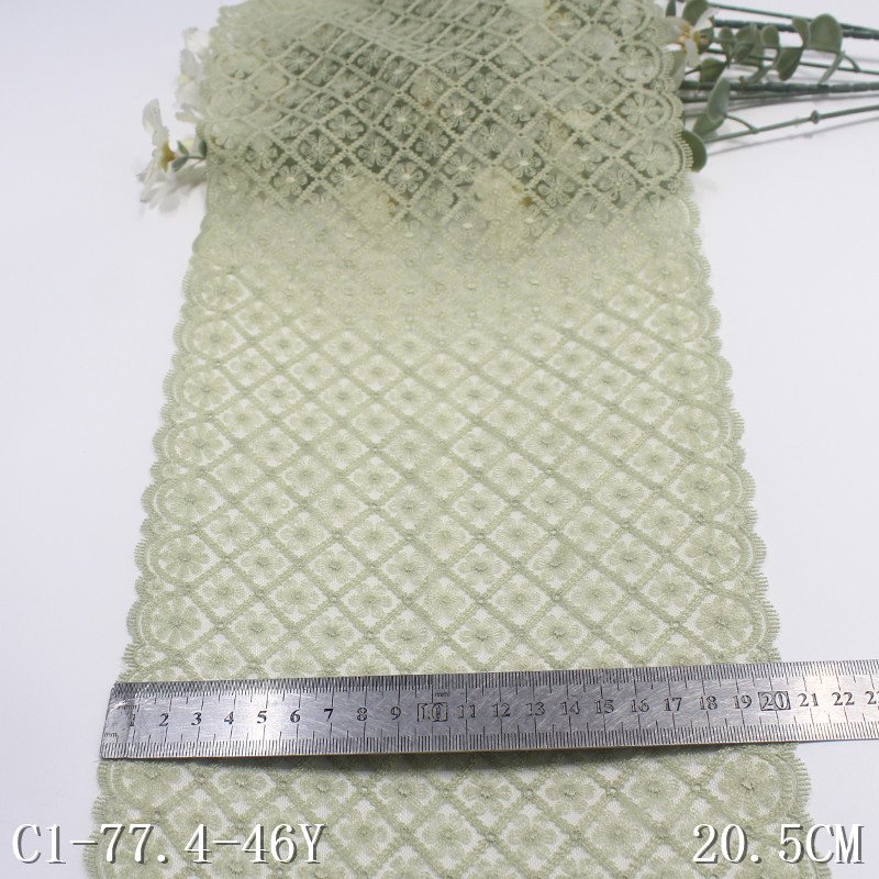 2024 20cm Flower Embroidery Lace Trim light green Tulle Mesh Fabric for women wholesale