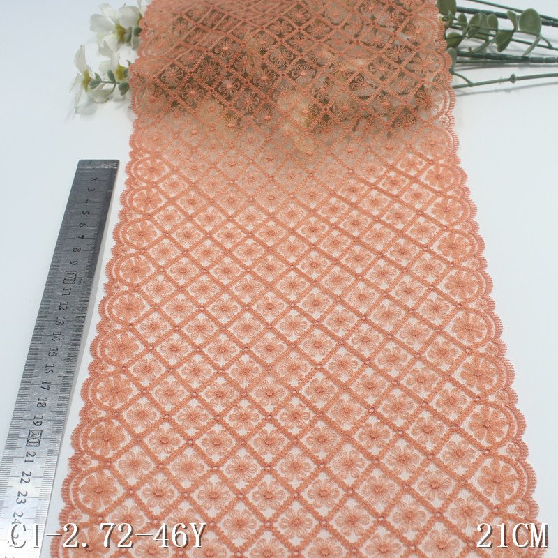 2024 20cm Flower Embroidery Lace Trim light green Tulle Mesh Fabric for women wholesale