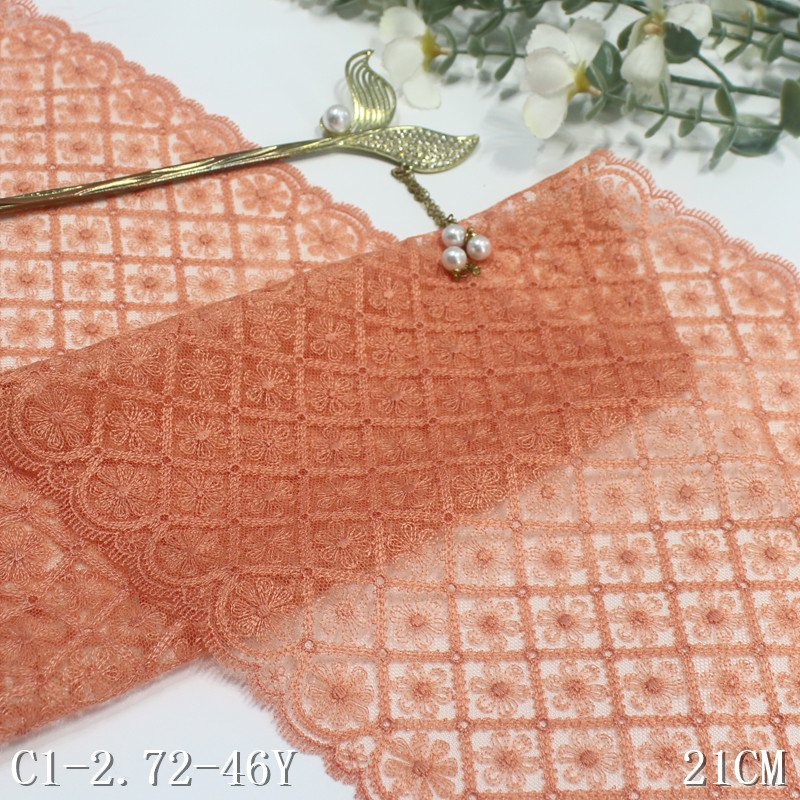 2024 20cm Flower Embroidery Lace Trim light green Tulle Mesh Fabric for women wholesale