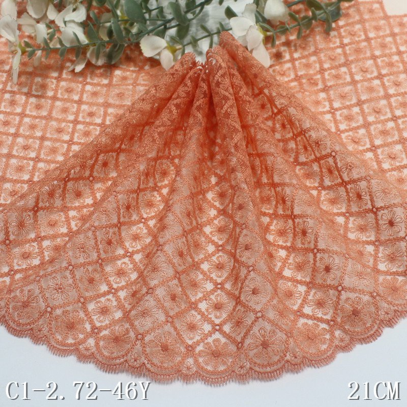 2024 20cm Flower Embroidery Lace Trim light green Tulle Mesh Fabric for women wholesale