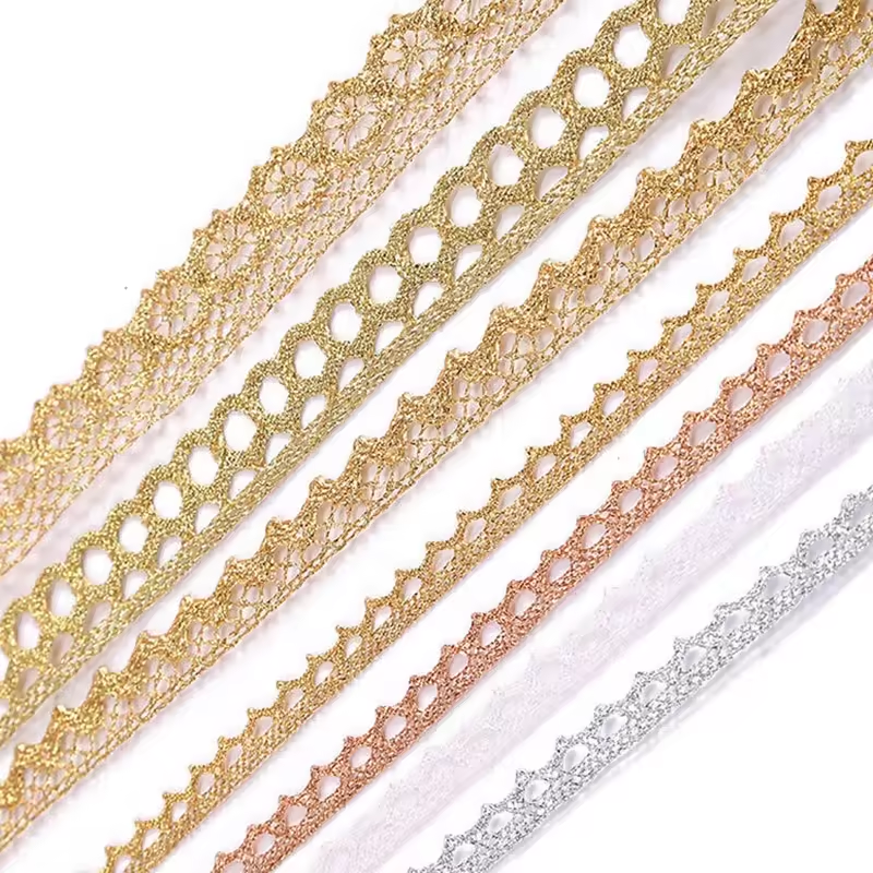 Wholesale High Quality Gold And Silver Threads Lace Ribbon Braided Metallic Lace Trim