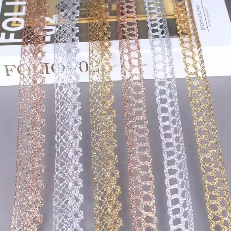 Wholesale High Quality Gold And Silver Threads Lace Ribbon Braided Metallic Lace Trim