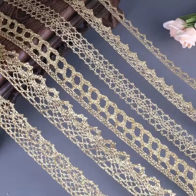 Wholesale High Quality Gold And Silver Threads Lace Ribbon Braided Metallic Lace Trim