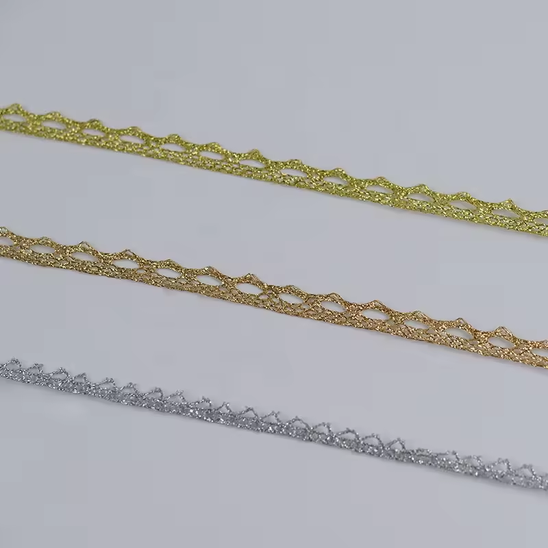 Wholesale High Quality Gold And Silver Threads Lace Ribbon Braided Metallic Lace Trim