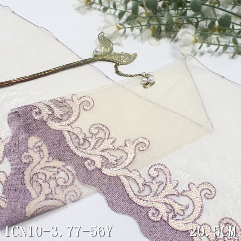 20CM China Factory Directly Supplying New beige mesh Embroidery Lace Trim for Ladies' Lingerie