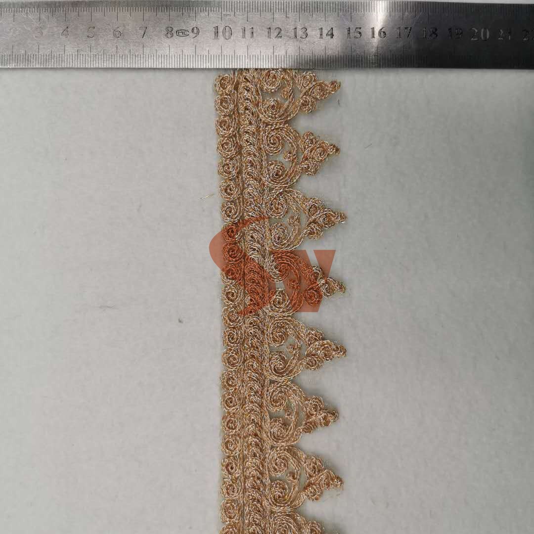 Hot Sale African Gold Metallic Bridal Sewing Lace Trim For Garment Decoration
